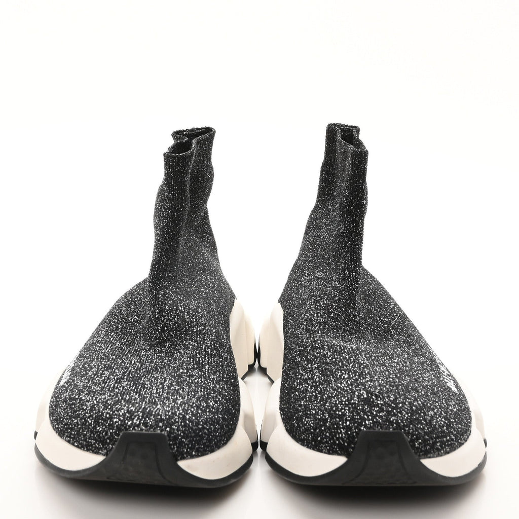 Balenciaga Laminated Knit Bi-Color Sole Womens Speed Sneakers 35 Black White