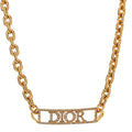Christian Dior Metal Crystal Logo Chain Choker Necklace Gold