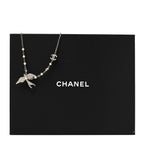 Chanel Pearl Crystal CC Star Bird Necklace Silver Pearly White