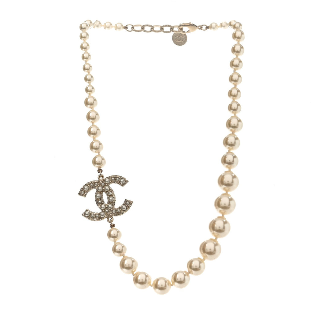 Chanel Pearl CC 100th Anniversary Necklace Light Gold