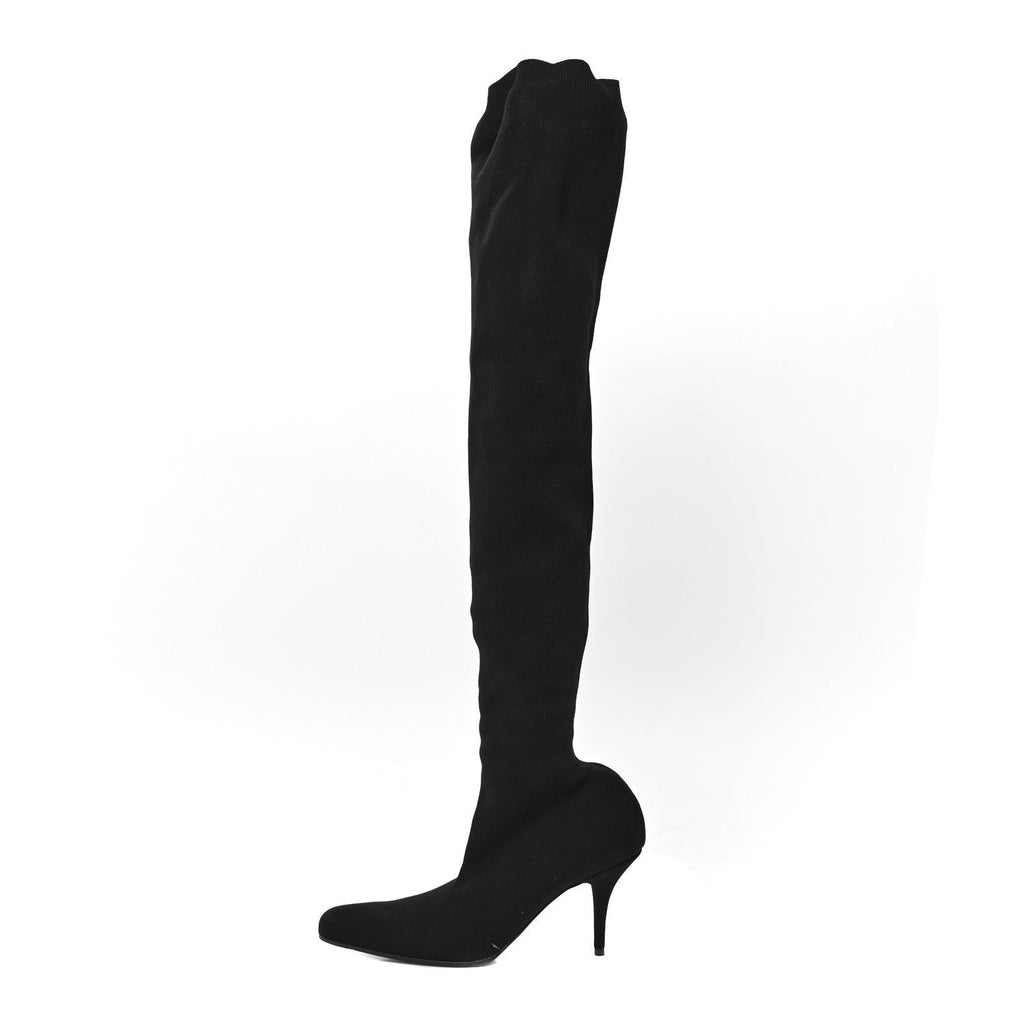 Balenciaga Crepe Jersey Pointed Toe Knife Thigh High Boots 40 Black