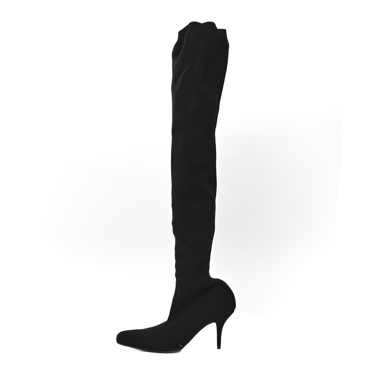 Balenciaga Crepe Jersey Pointed Toe Knife Thigh High Boots 40 Black