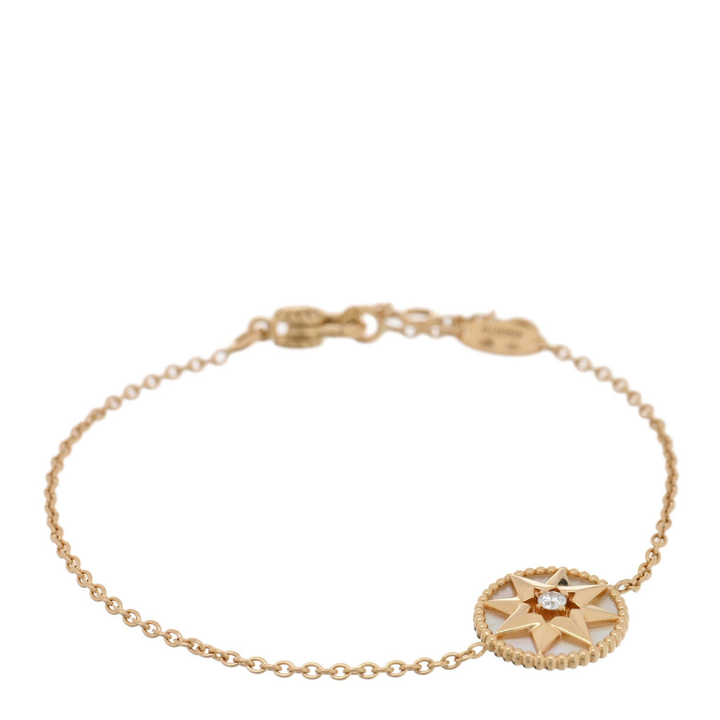 Christian Dior 18K Yellow Gold Diamond Mother of Pearl Rose Des Vents Bracelet