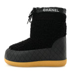 Chanel Tweed Shearling Sheepskin Drawstring Snow Ankle Boots 36 Black