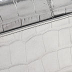 Balenciaga Metallic Calfskin Crocodile Embossed Hourglass Chain Cardholder Silver