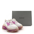 Balenciaga Fabric Mesh Clear Sole Womens Triple S Sneakers 37 White Pink