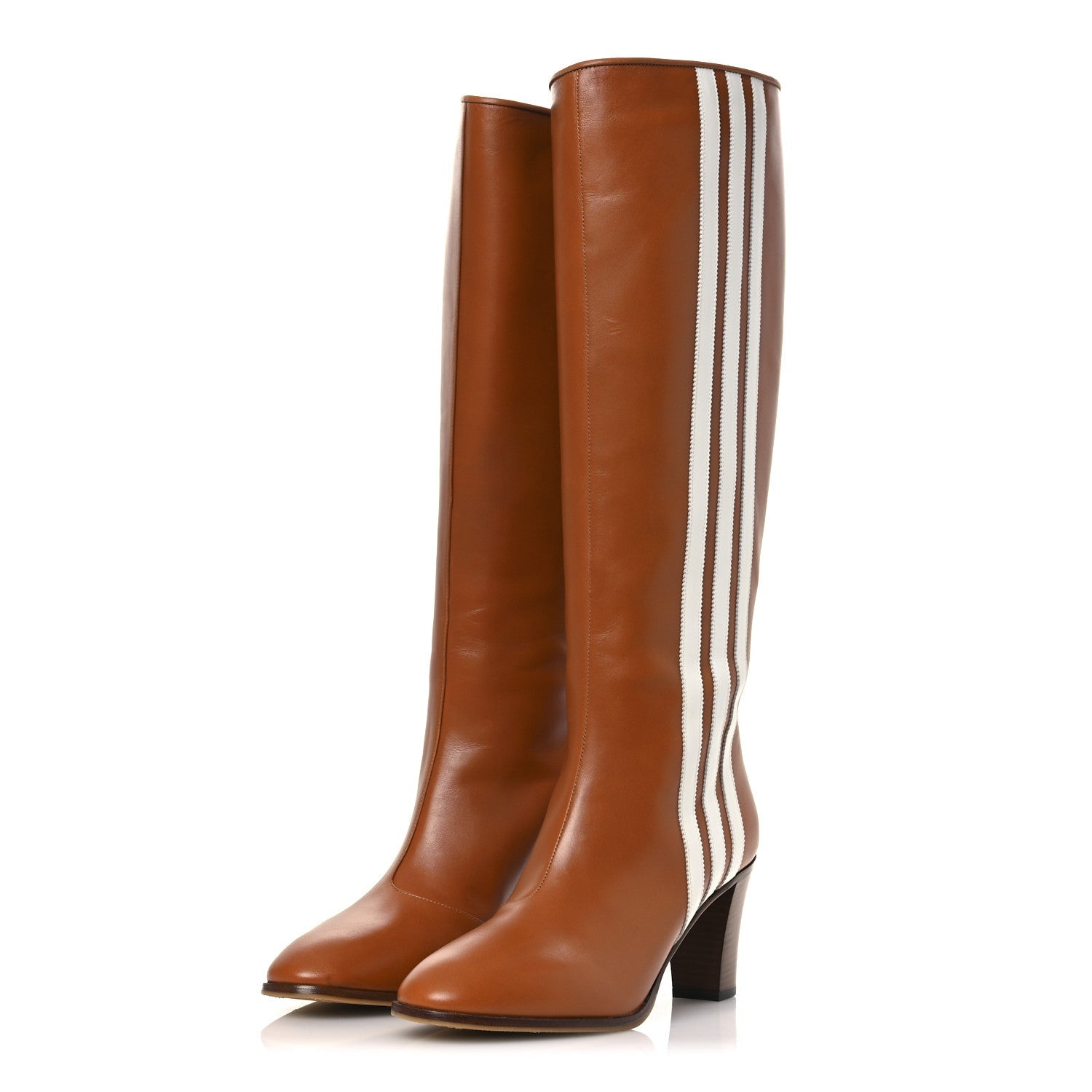 Gucci X ADIDAS Calfskin Elizabeth Knee Boots 40 Royal Cognac Great White