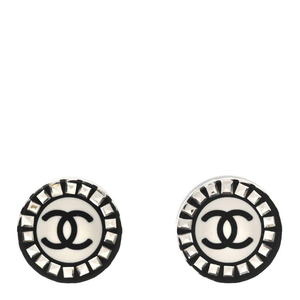 Chanel Resin Crystal CC Round Earrings  Black