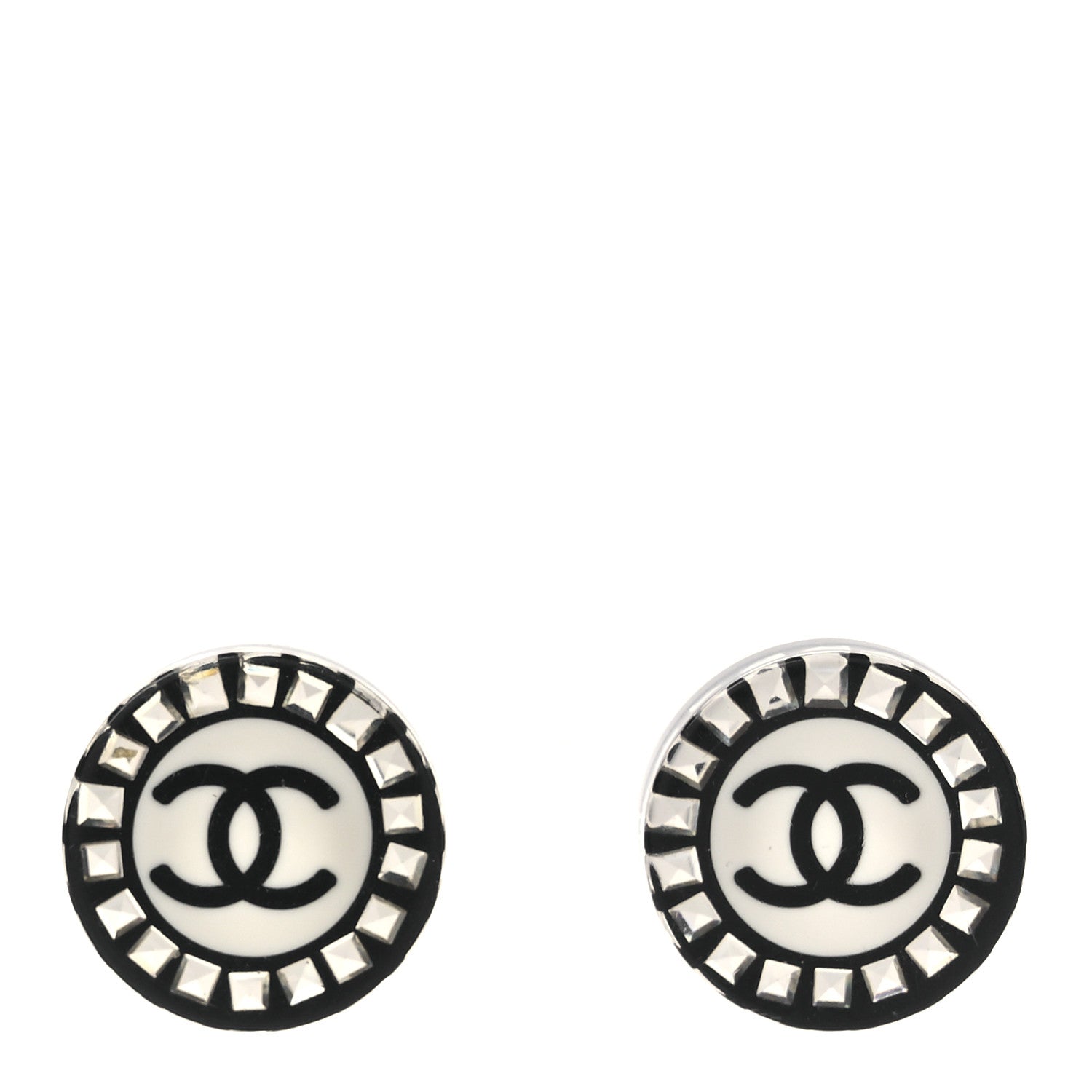 Chanel Resin Crystal CC Round Earrings  Black