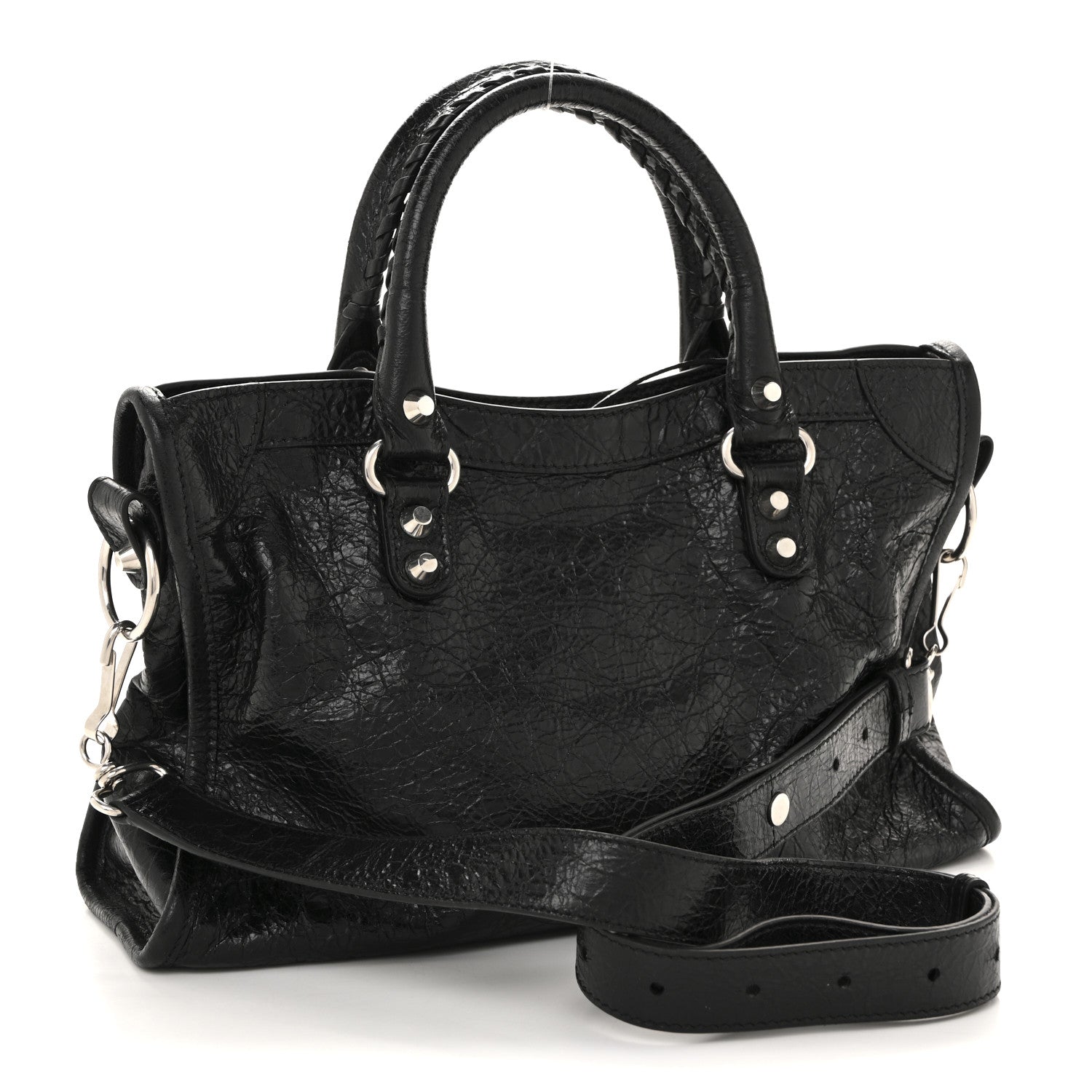Balenciaga Agneau Arena Storico Silver Hardware Small Le City Black