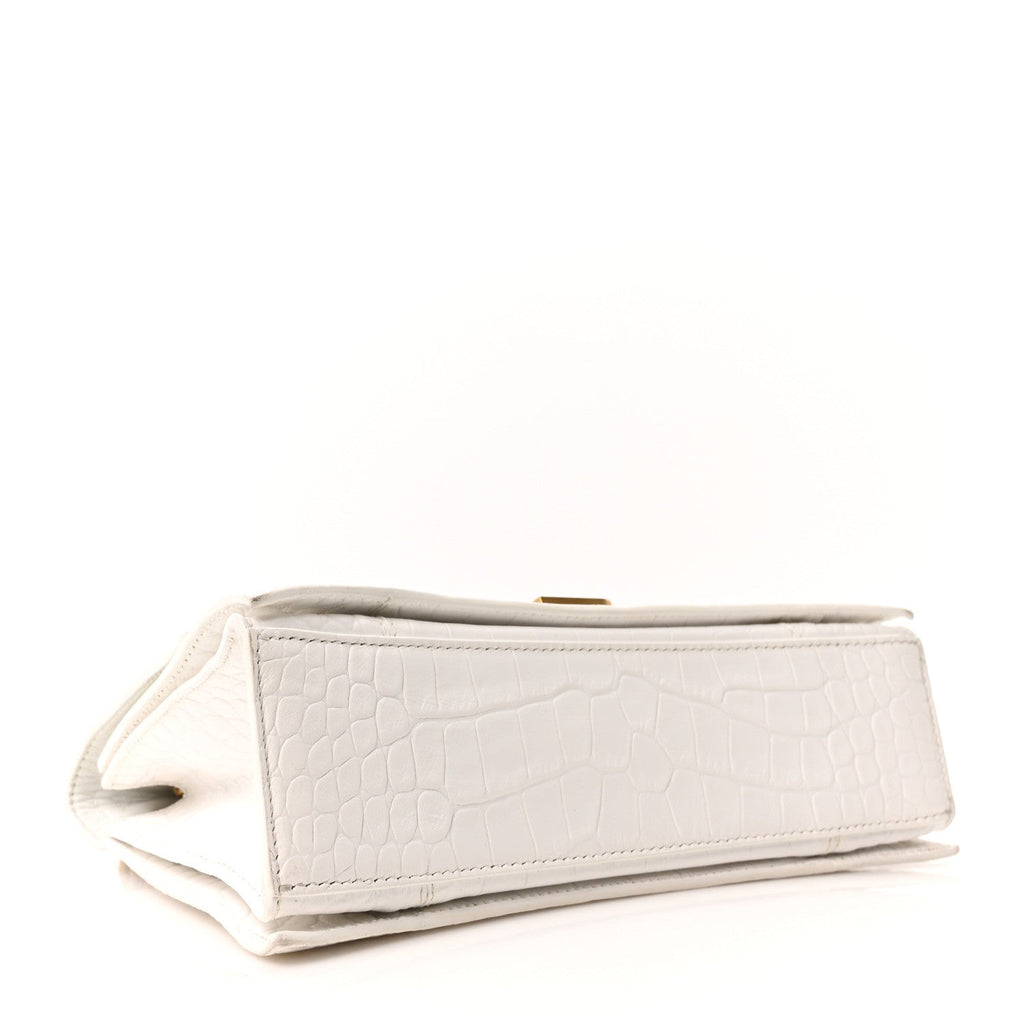 Balenciaga Extra Supple Calfskin Crocodile Embossed Small Crush Chain Bag Optic White