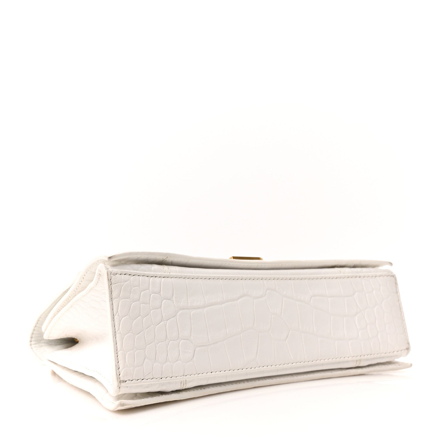 Balenciaga Extra Supple Calfskin Crocodile Embossed Small Crush Chain Bag Optic White