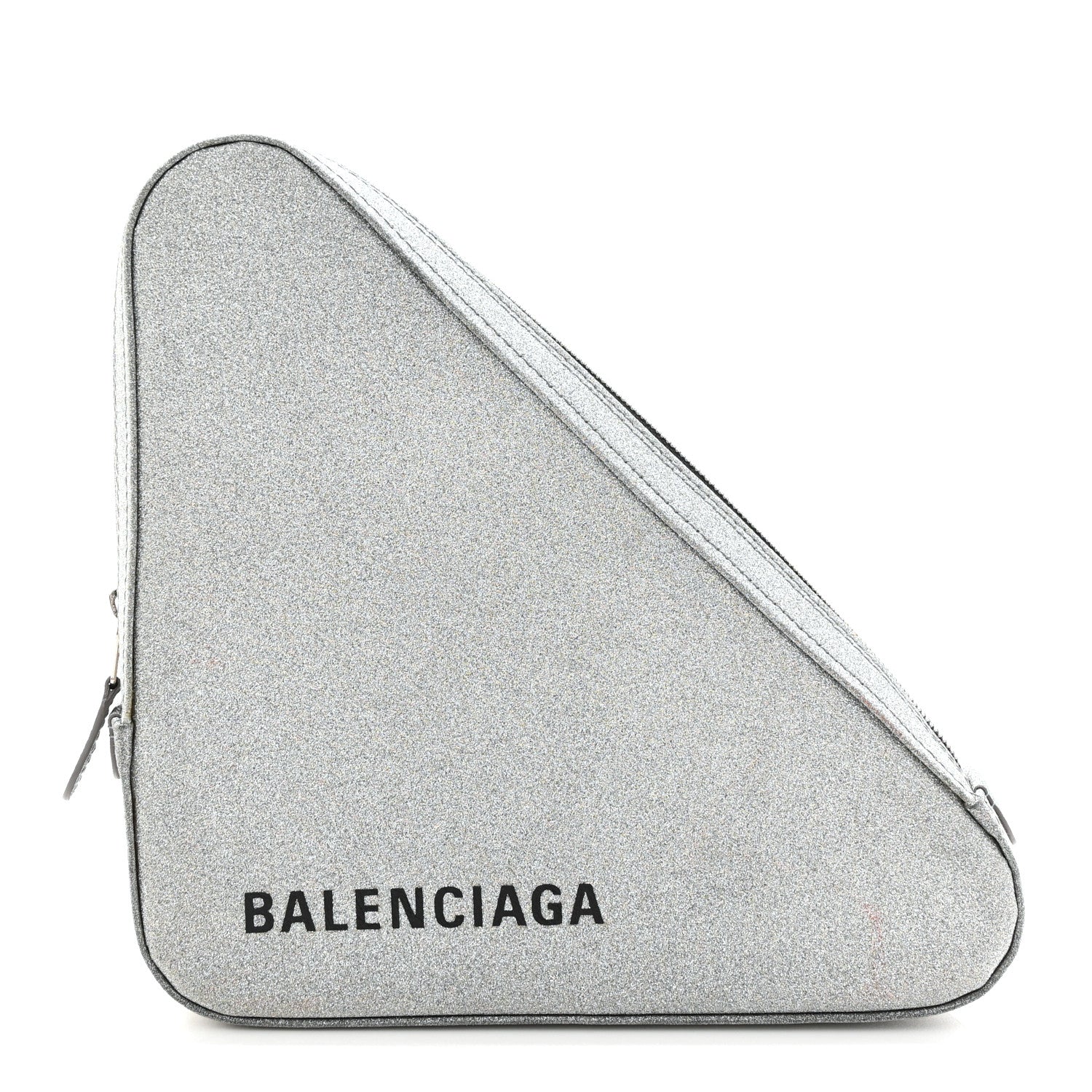 Balenciaga Glitter M Triangle Pouch Argent Black