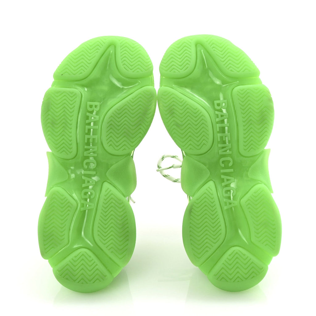 Balenciaga Fabric Mesh Clear Sole Womens Triple S Sneakers 36 Fluo Green