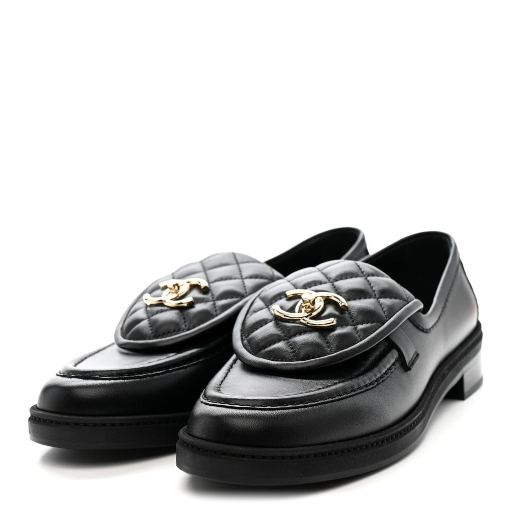 Chanel Lambskin Quilted CC Turnlock Loafers 39.5 Black