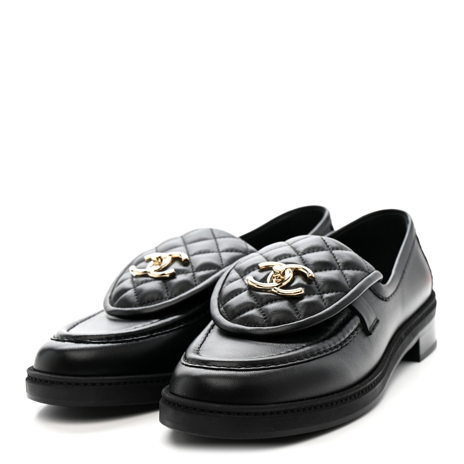 Chanel Lambskin Quilted CC Turnlock Loafers 39.5 Black