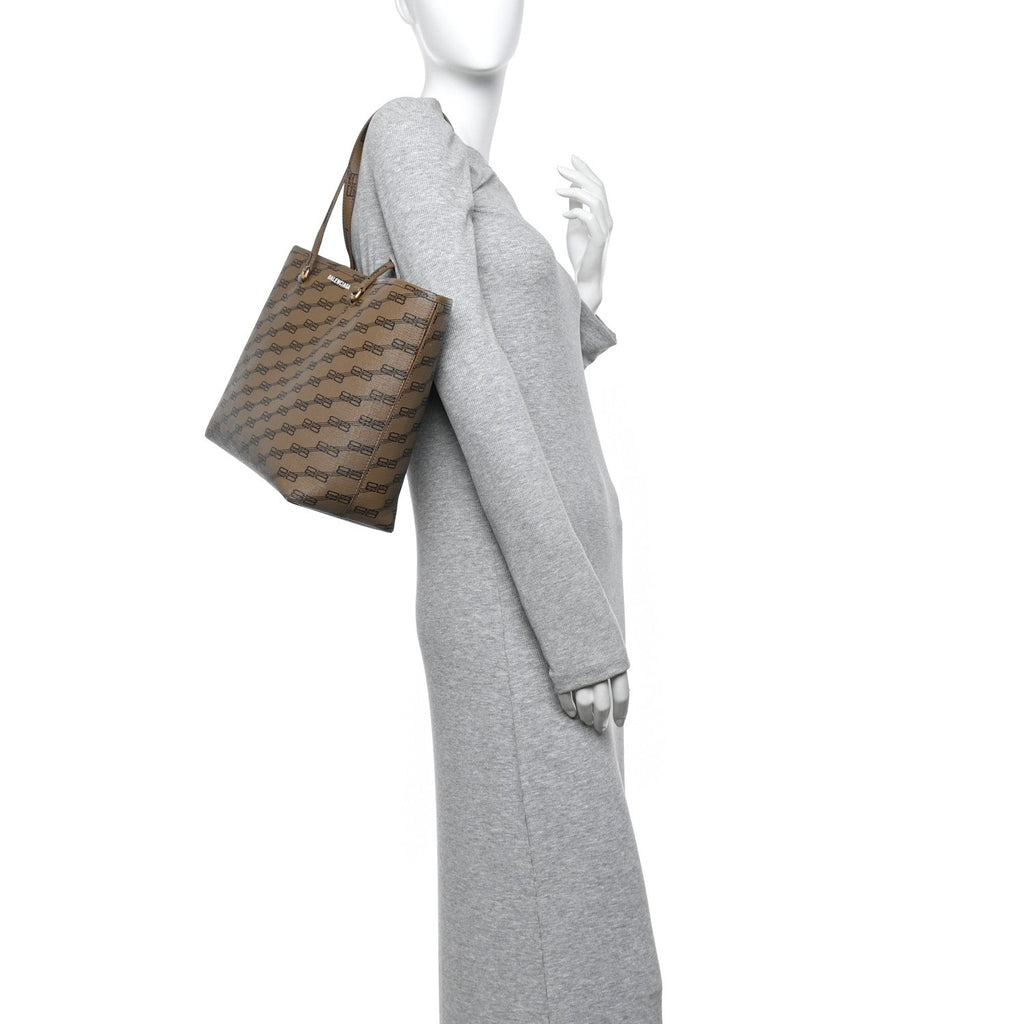 Balenciaga Coated Canvas BB Monogram Medium Signature East West Shopper Bag Beige Brown