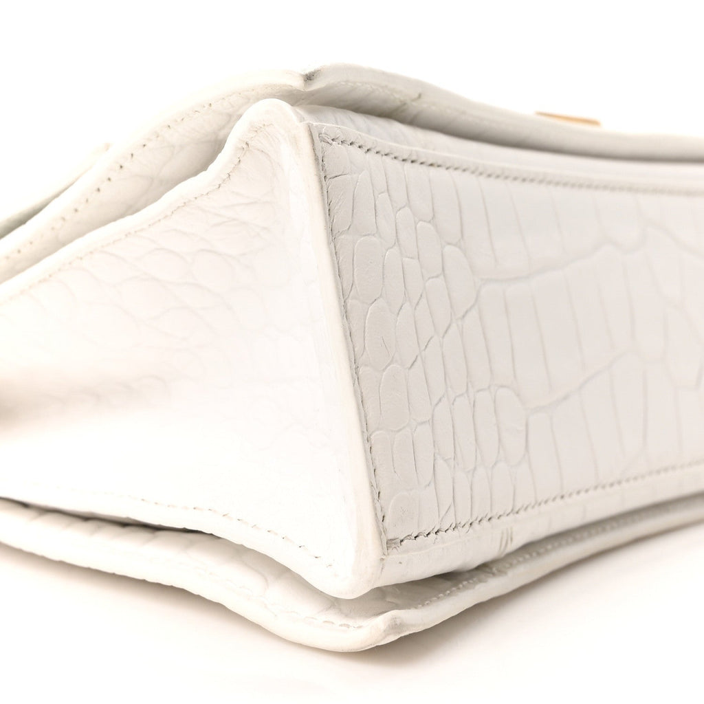 Balenciaga Extra Supple Calfskin Crocodile Embossed Small Crush Chain Bag Optic White
