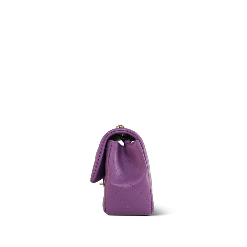 Chanel Purple Lambskin Quilted Mini Rectangular Flap Light Gold Hardware