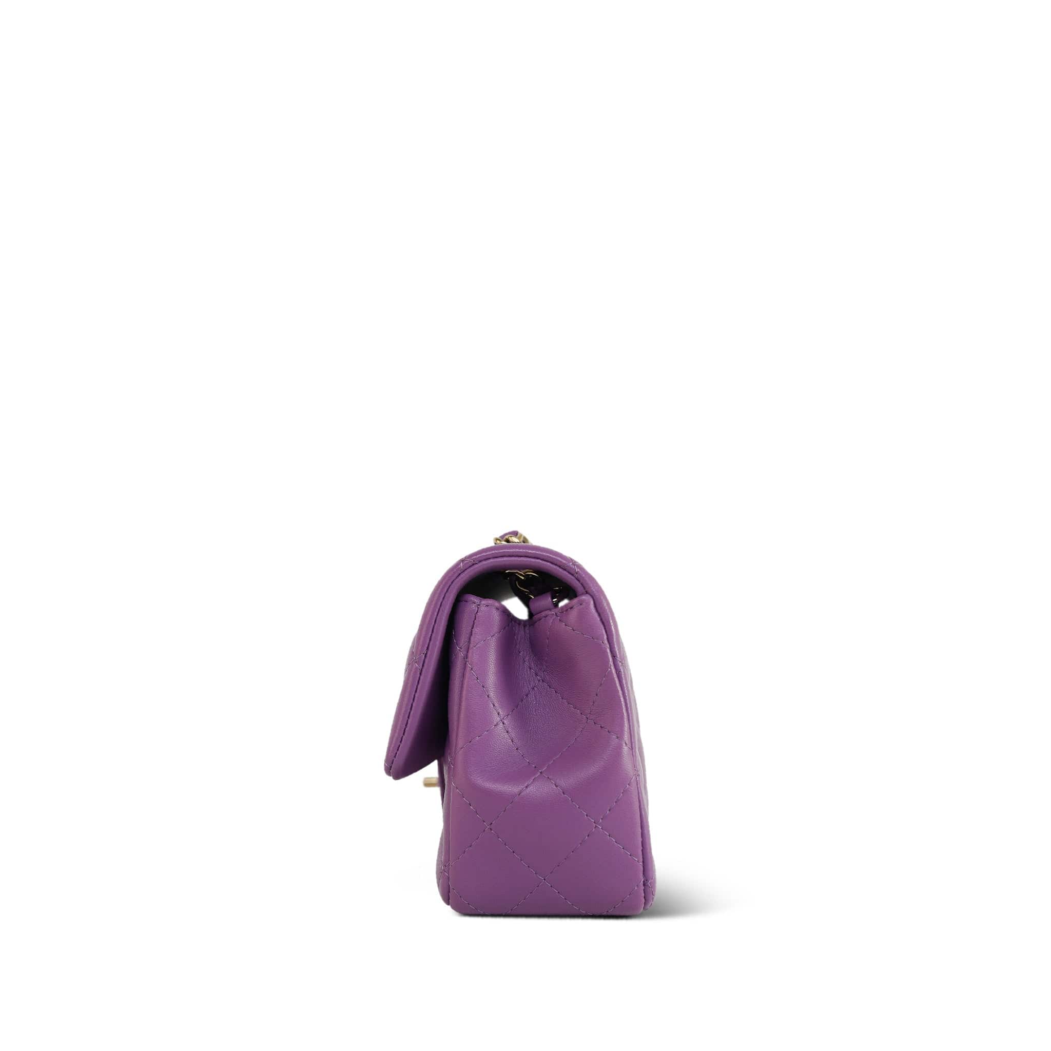 Chanel Purple Lambskin Quilted Mini Rectangular Flap Light Gold Hardware