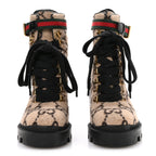 Gucci Covered Wool GG Monogram Womens Lace Up Combat Ankle Boots 35 Beige Ebony Black