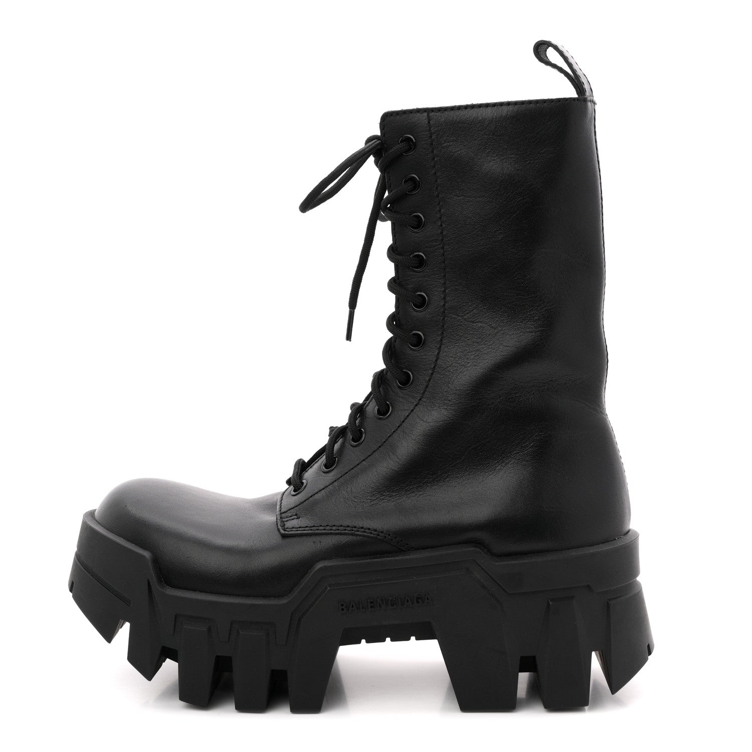 Balenciaga Calfskin Womens Bulldozer Lace Up Boots 37 Black