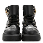 Chanel Lambskin Calfskin Quilted Lace Up Combat Boots 38 Black