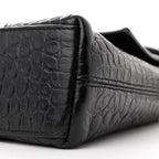 Balenciaga Extra Supple Calfskin Crocodile Embossed Monochrome XS Downtown Shoulder Bag Black