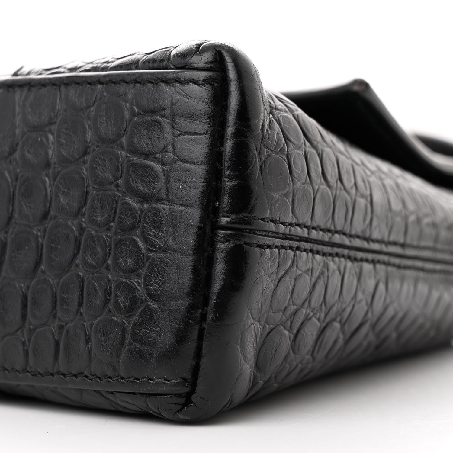 Balenciaga Extra Supple Calfskin Crocodile Embossed Monochrome XS Downtown Shoulder Bag Black