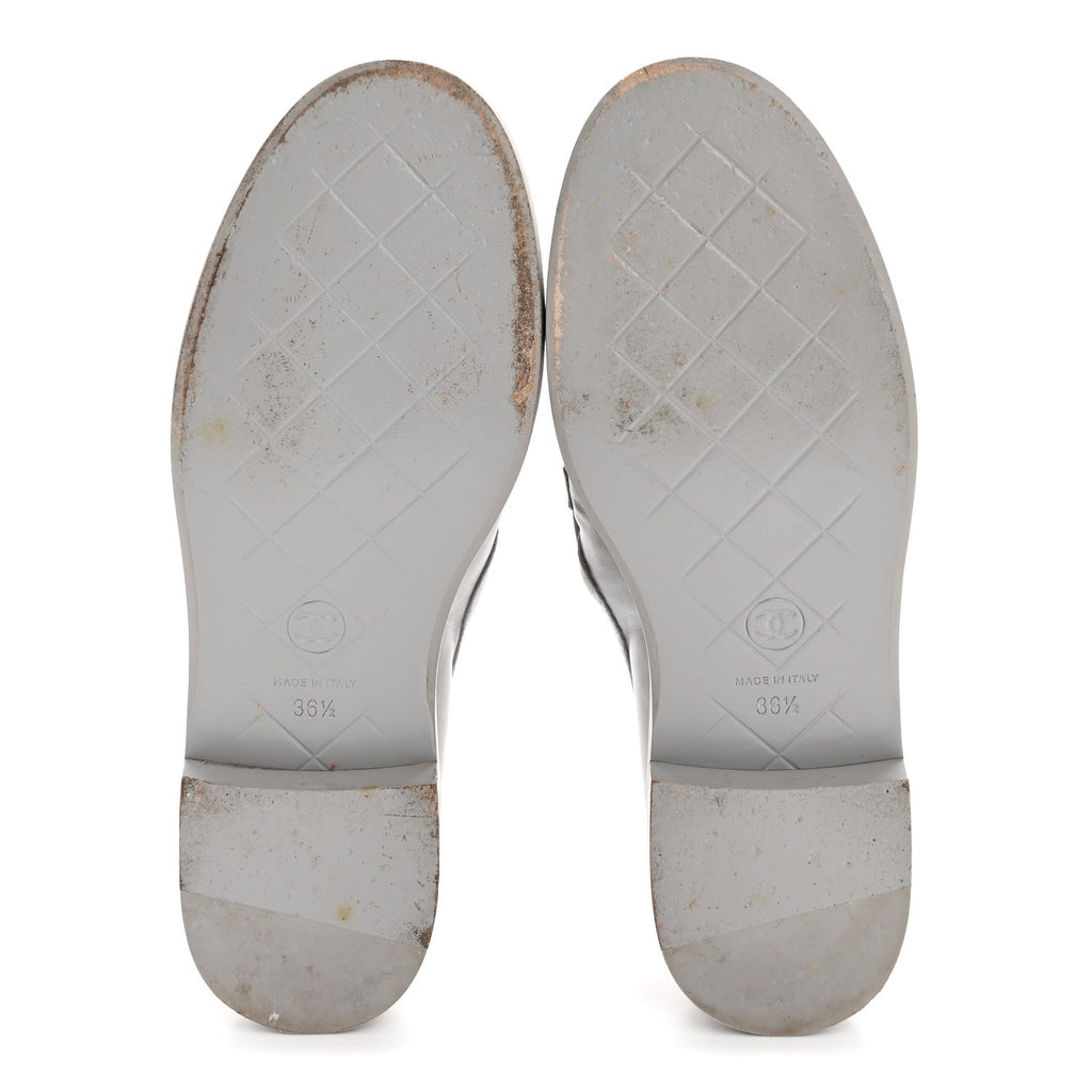Chanel Lambskin Quilted CC Turnlock Loafers 36.5 Grey
