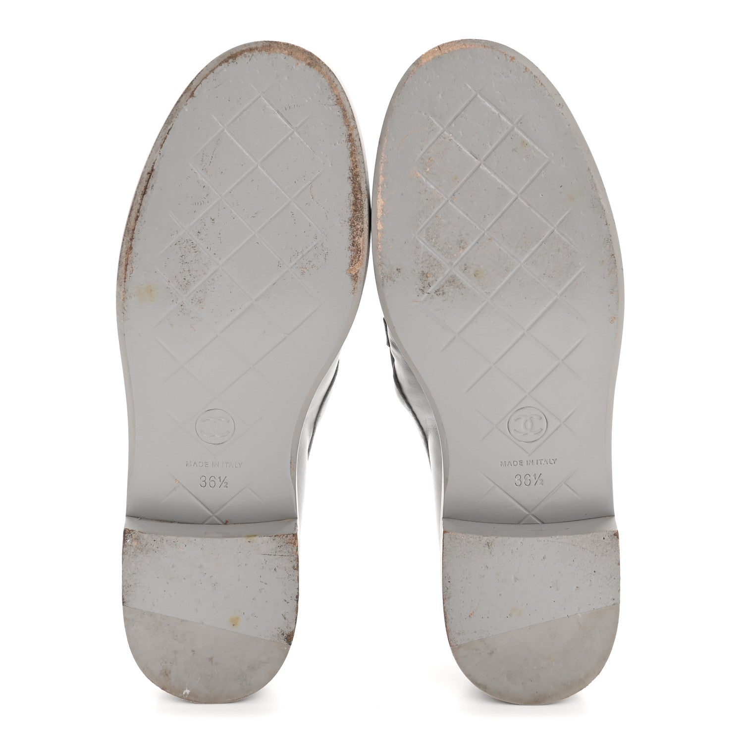 Chanel Lambskin Quilted CC Turnlock Loafers 36.5 Grey