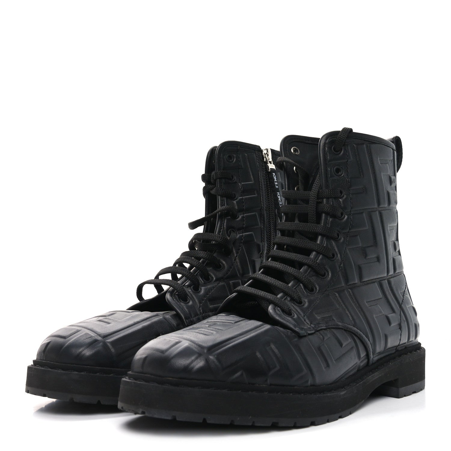 Fendi Nappa FF Embossed Womens Biker Boots 38.5 Black