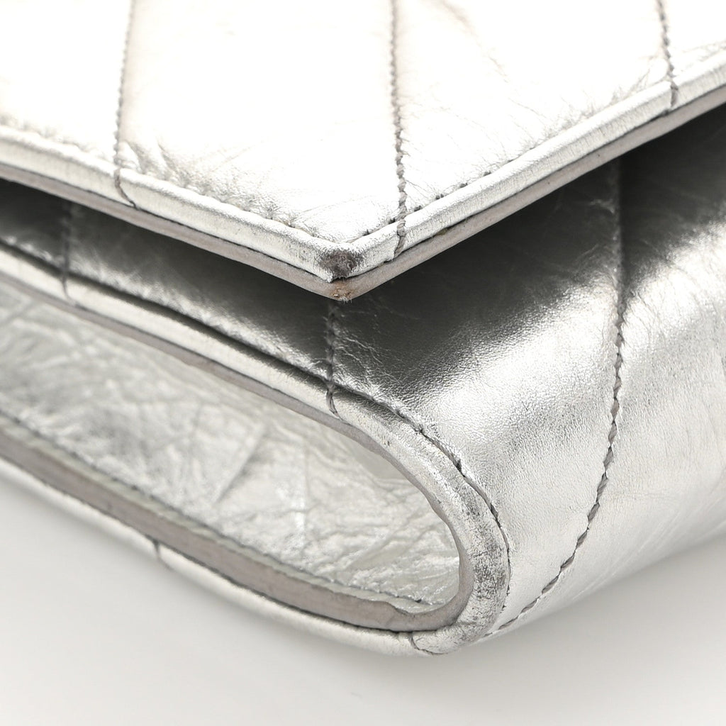Balenciaga Metallic Calfskin Quilted Crush Wallet On Chain Silver