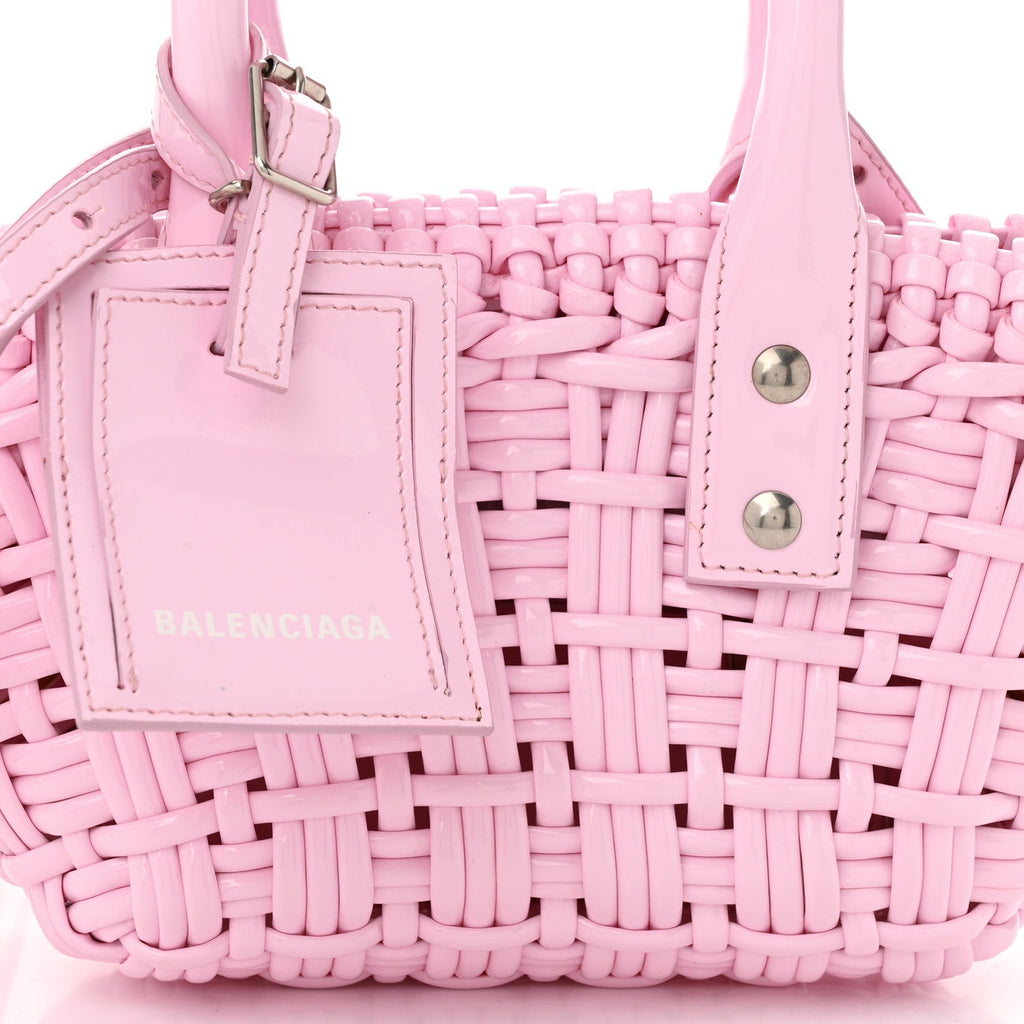 Balenciaga Faux Calfskin Braided Varnished XXS Bistro Basket Candy Pink