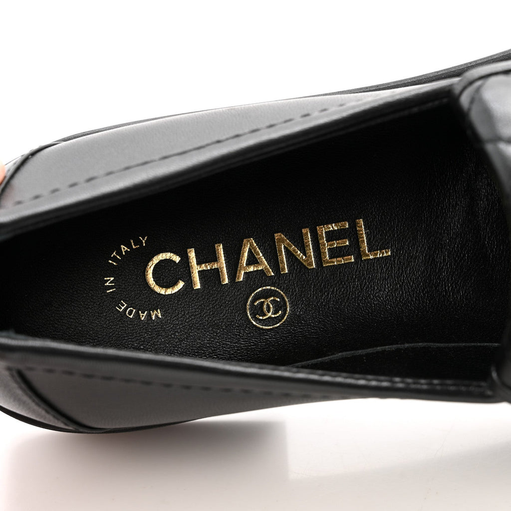 Chanel Lambskin Quilted CC Turnlock Loafers 38 Black