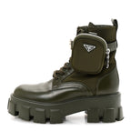 Prada Spazzolato Rois Re-Nylon Metal Triangle Logo Monolith Pouch Pocket 55mm Boots 37.5 Militare