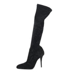 Saint Laurent Velvet Ella 110 Knee High Boots 40 Black