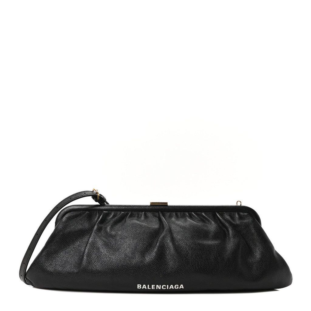 Balenciaga Grained Calfskin Logo XL Cloud Clutch Black