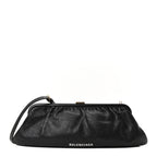 Balenciaga Grained Calfskin Logo XL Cloud Clutch Black