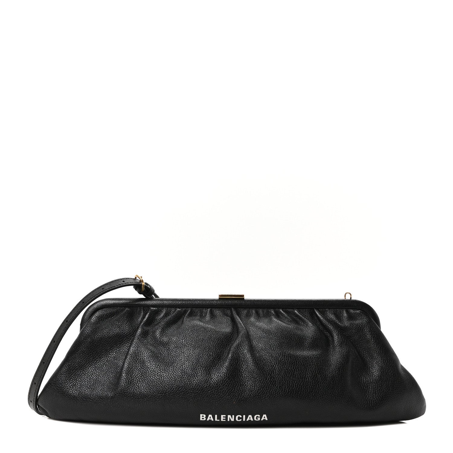 Balenciaga Grained Calfskin Logo XL Cloud Clutch Black