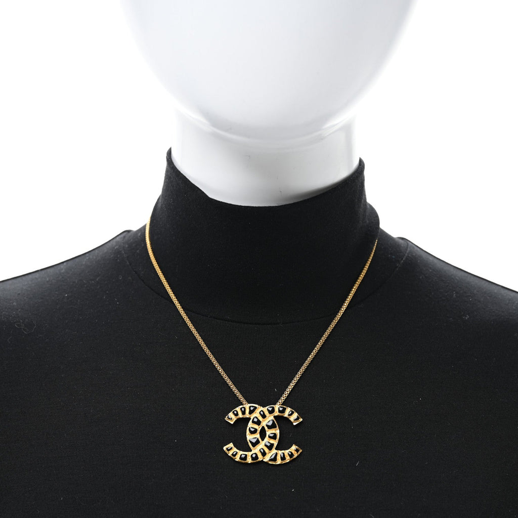 Chanel Resin Along The Nile CC Pendant Necklace Gold Black