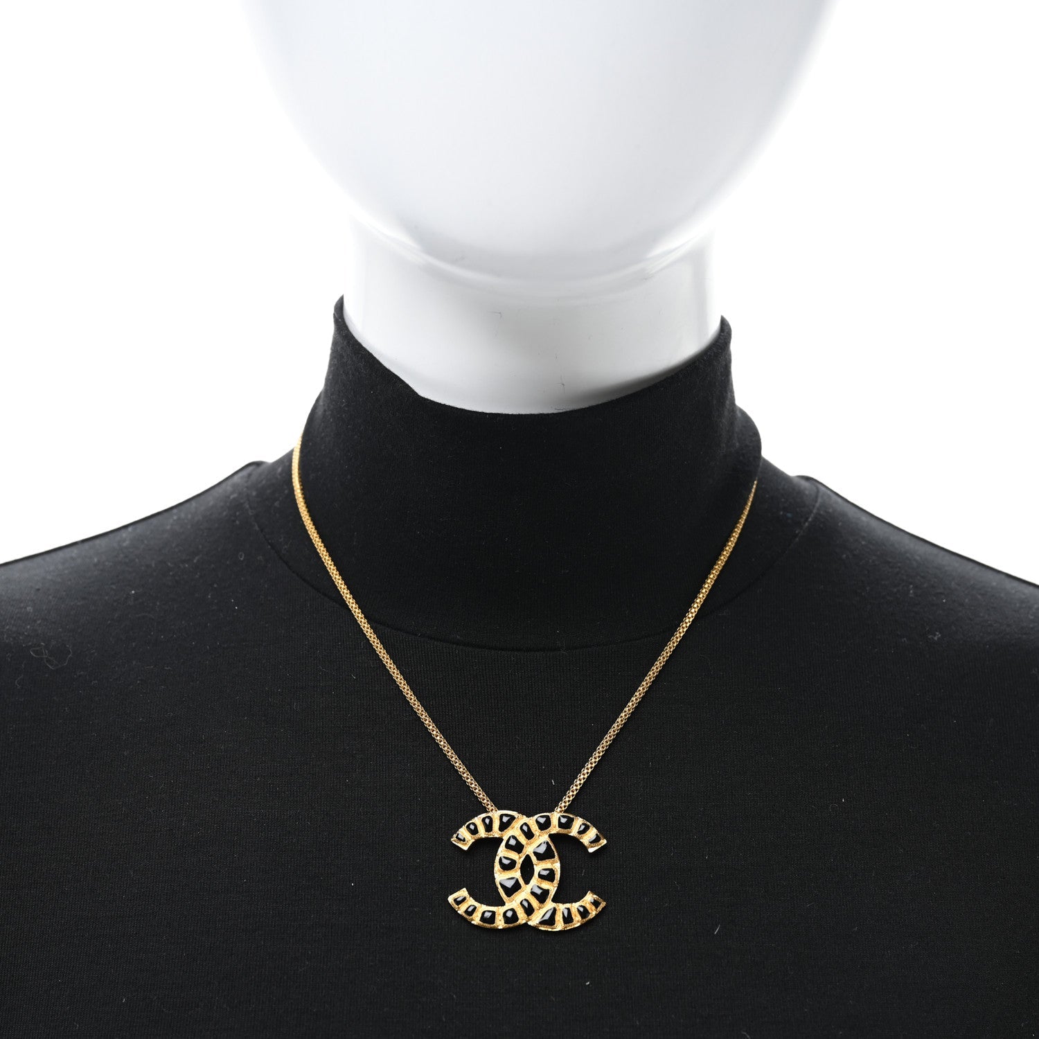 Chanel Resin Along The Nile CC Pendant Necklace Gold Black