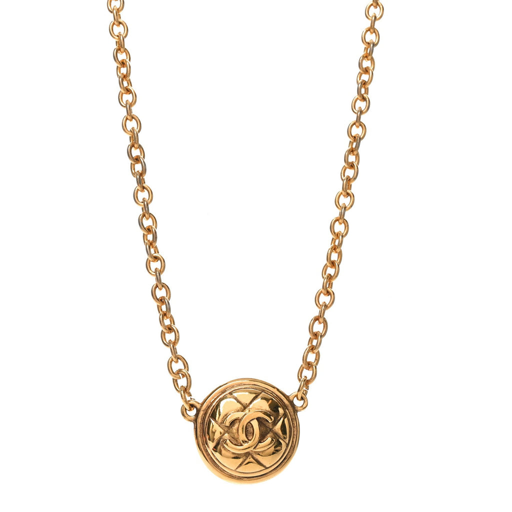 Chanel Quilted CC Pendant Chain Necklace Gold