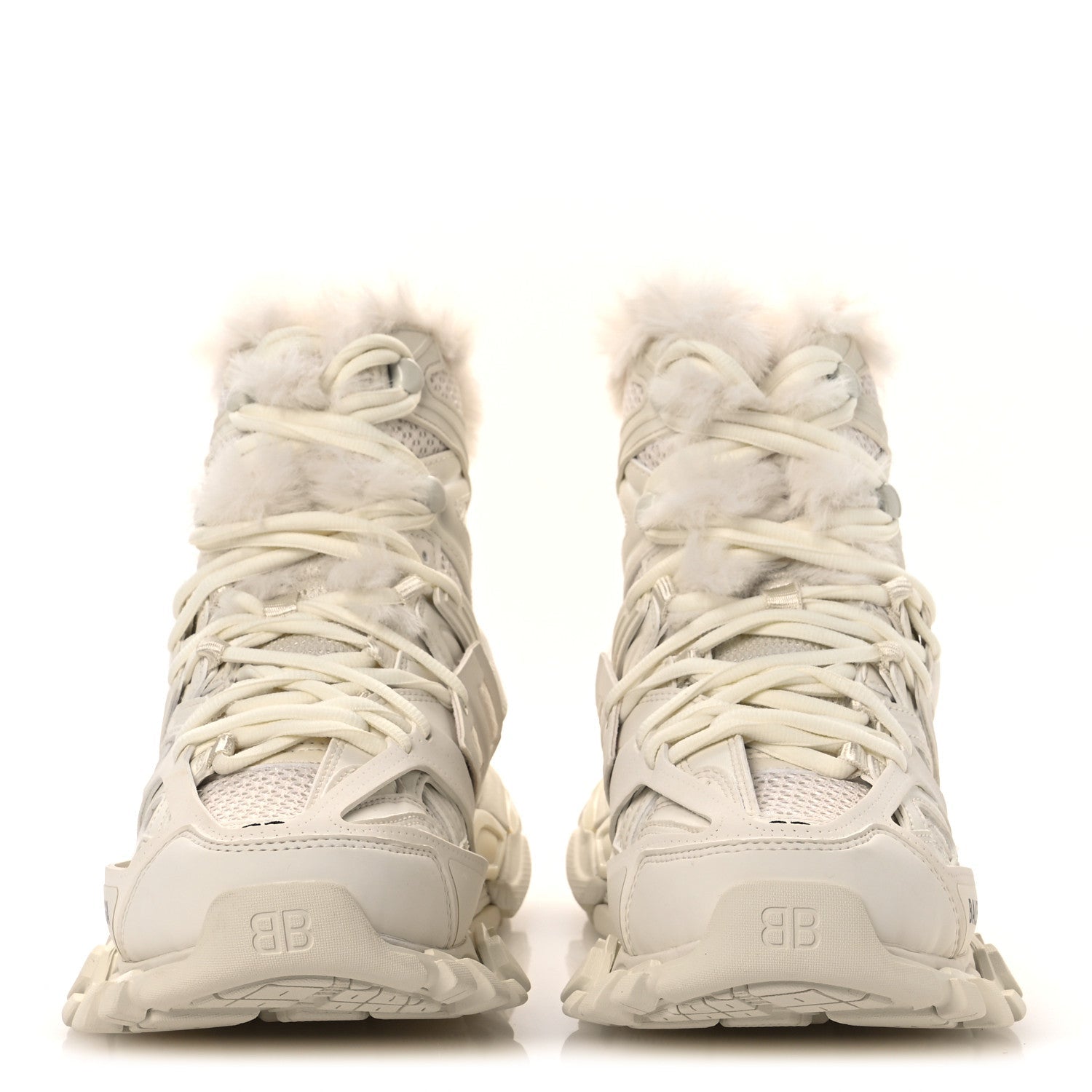 Balenciaga Mesh Nylon Faux Fur Womens Track Hike Sneakers 37 White