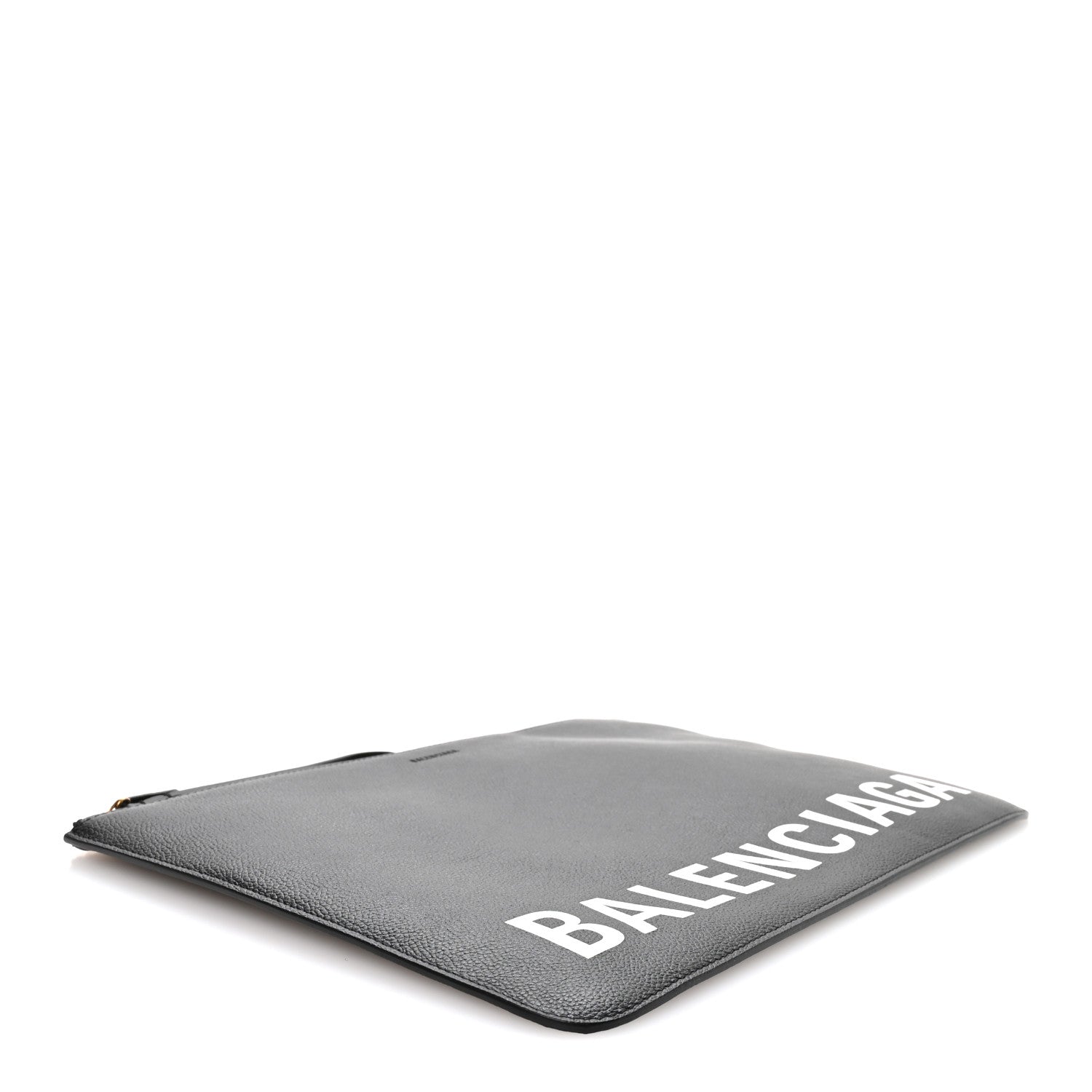 Balenciaga Calfskin Logo Large Cash Pouch With Handle Black White