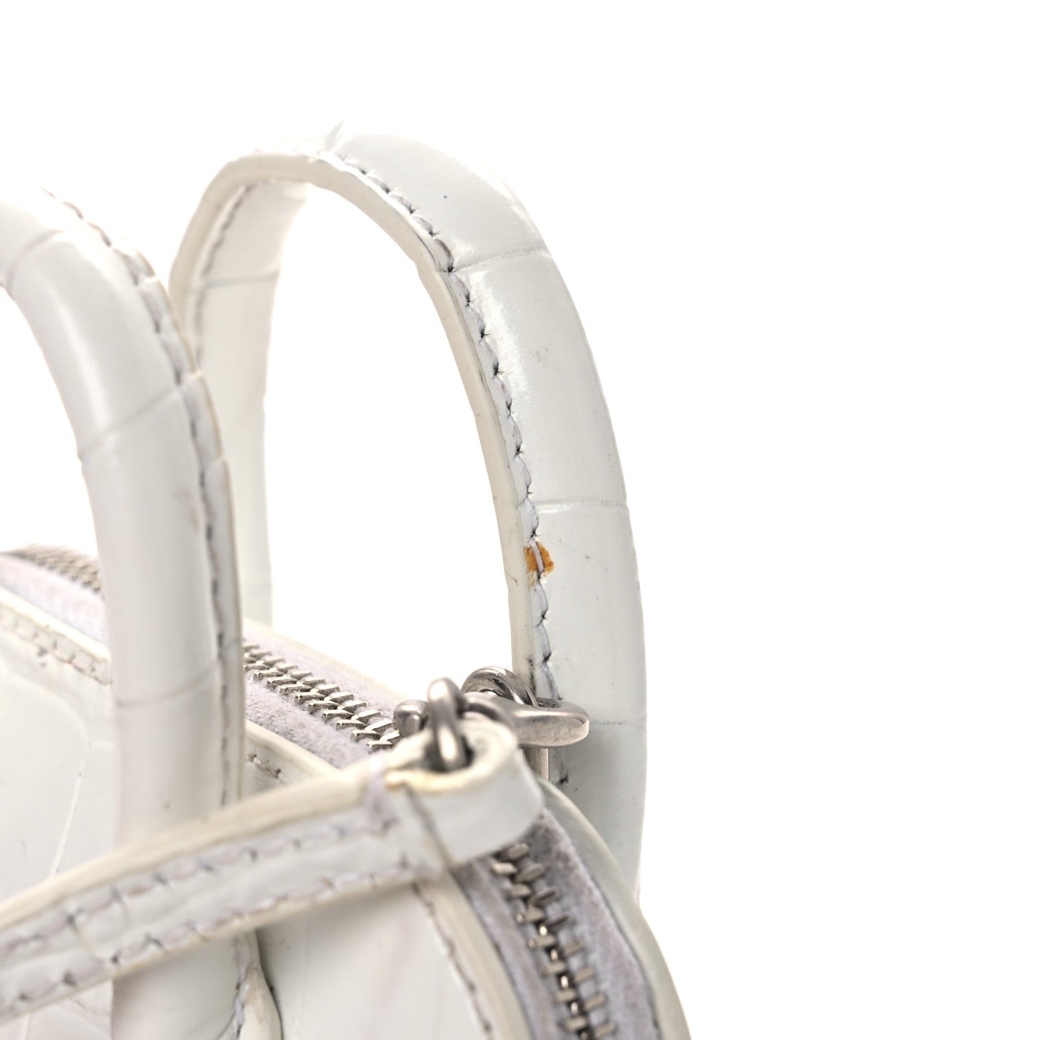 Balenciaga Calfskin Logo Crocodile Embossed Mini Ville Top Handle Bag White Black