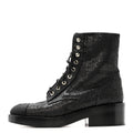 Chanel Fabric Crossgrain Cap Toe Combat Boots 38.5 Black