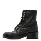 Chanel Fabric Crossgrain Cap Toe Combat Boots 38.5 Black