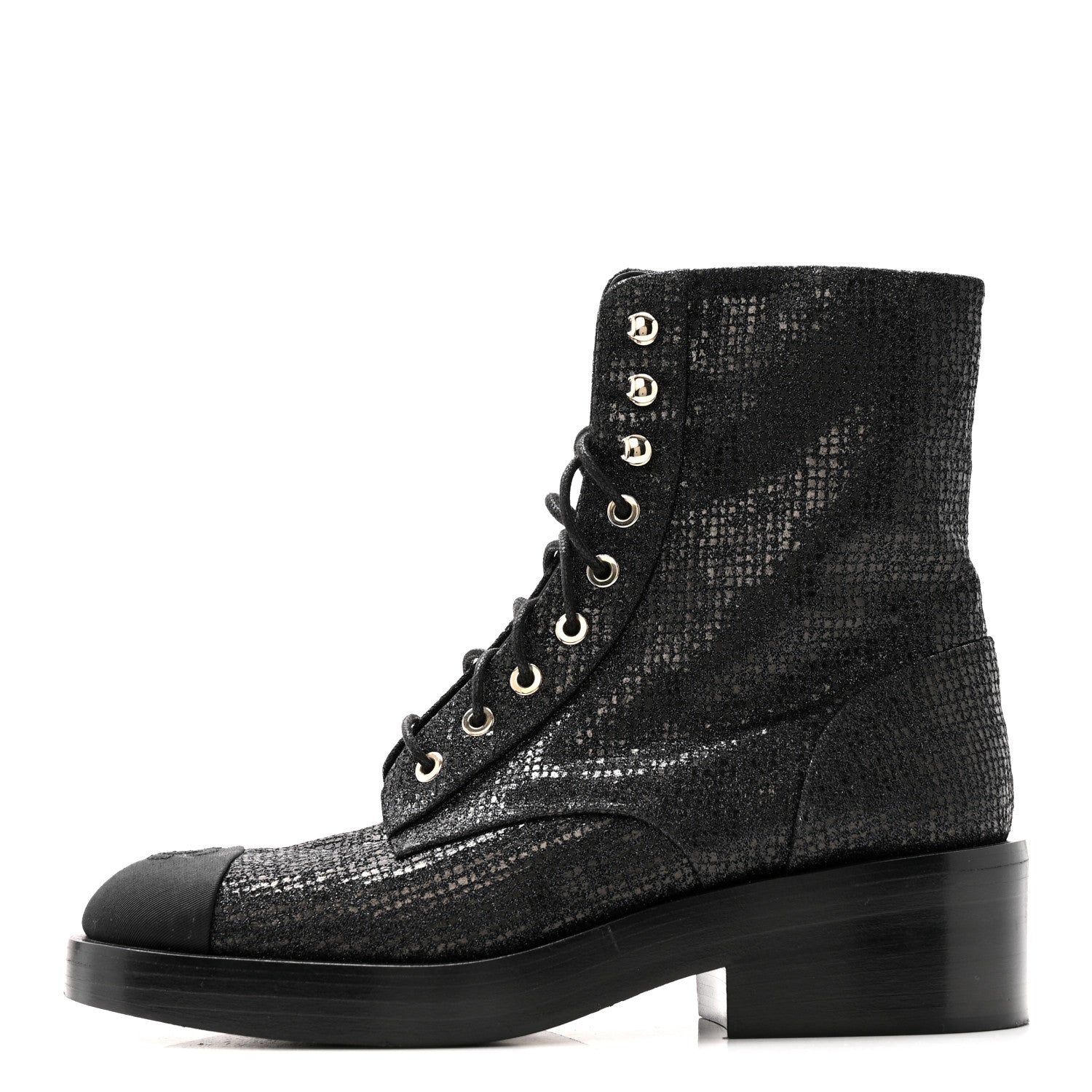 Chanel Fabric Crossgrain Cap Toe Combat Boots 38.5 Black
