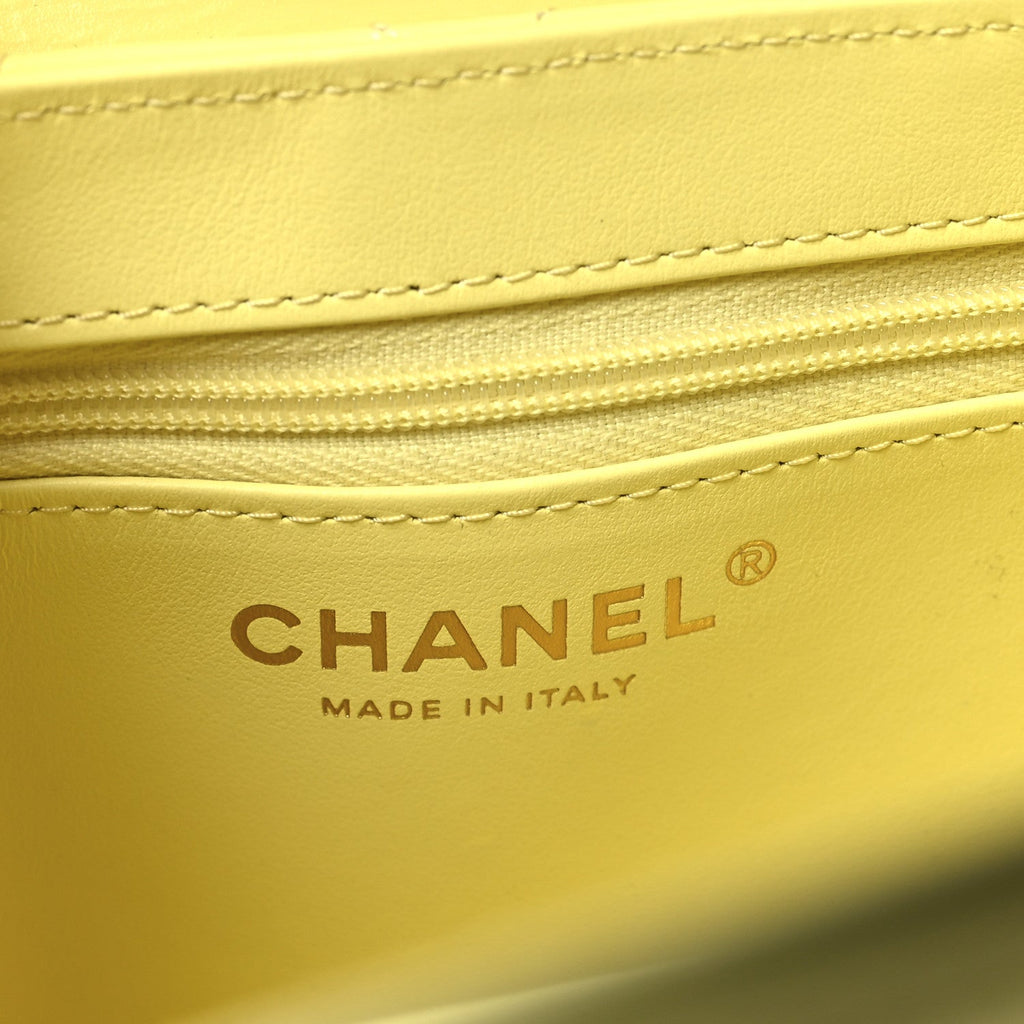 Chanel Shiny Aged Calfskin Quilted Nano Kelly Shopper Light Yellow